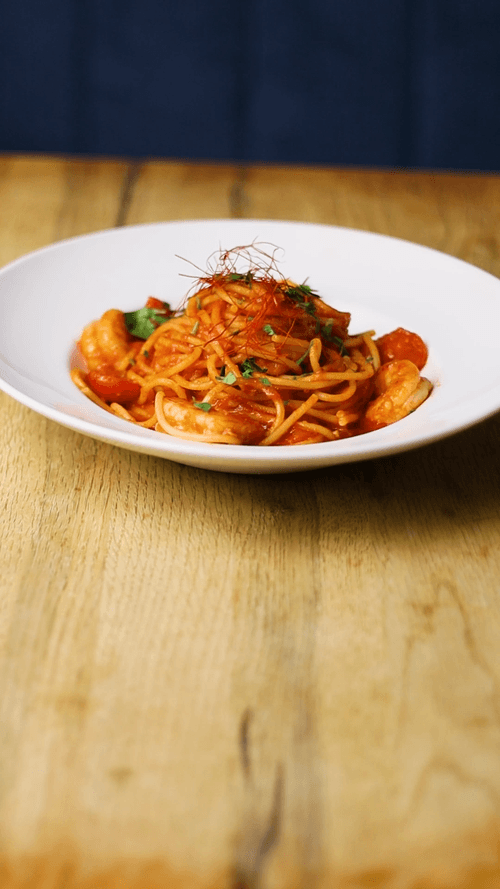 Spaghetti con gambón alla diavola